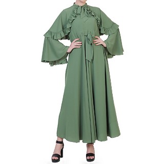 Dress abaya with frills - Jade Green